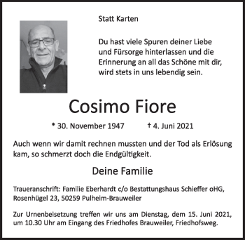 Anzeige von Cosimo Fiore von  Wochenende 
