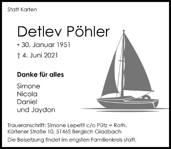 Anzeige von Detlev Pöhler von  Wochenende 
