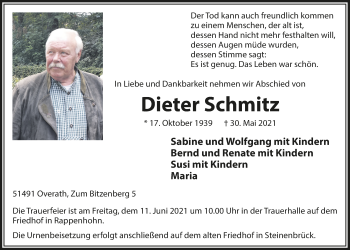 Anzeige von Dieter Schmitz von  Bergisches Handelsblatt 
