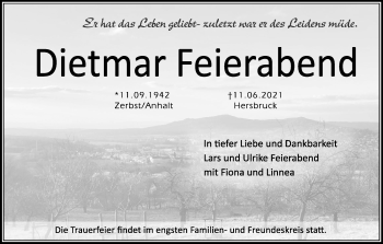 Anzeige von Dietmar Feierabend von Kölner Stadt-Anzeiger / Kölnische Rundschau / Express
