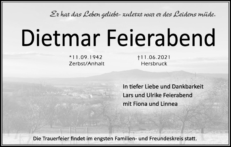  Traueranzeige für Dietmar Feierabend vom 19.06.2021 aus Kölner Stadt-Anzeiger / Kölnische Rundschau / Express