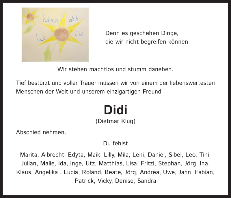  Traueranzeige für Dietmar Klug vom 25.06.2021 aus Kölner Stadt-Anzeiger / Kölnische Rundschau / Express
