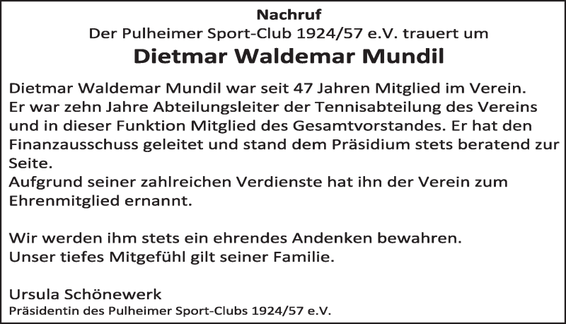  Traueranzeige für Dietmar Waldemar Mundil vom 11.06.2021 aus  Wochenende 