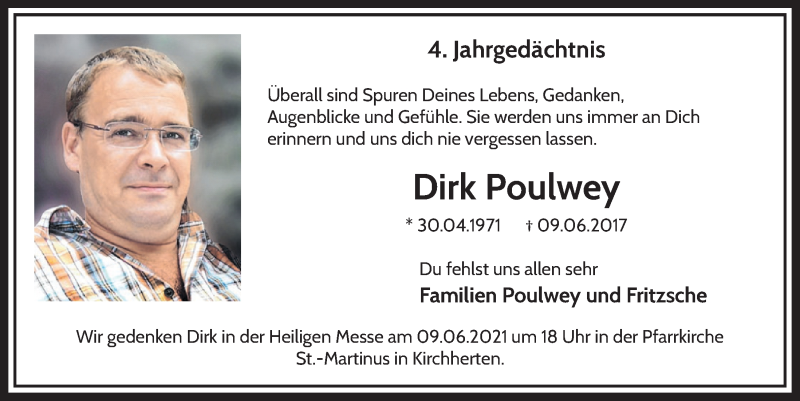  Traueranzeige für Dirk Poulwey vom 04.06.2021 aus  Werbepost 