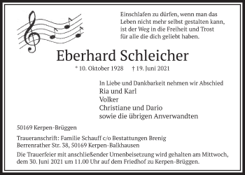Anzeige von Eberhard Schleicher von  Werbepost 