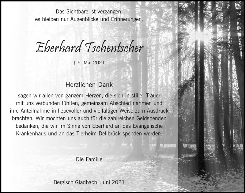  Traueranzeige für Eberhard Tschentscher vom 18.06.2021 aus  Bergisches Handelsblatt 