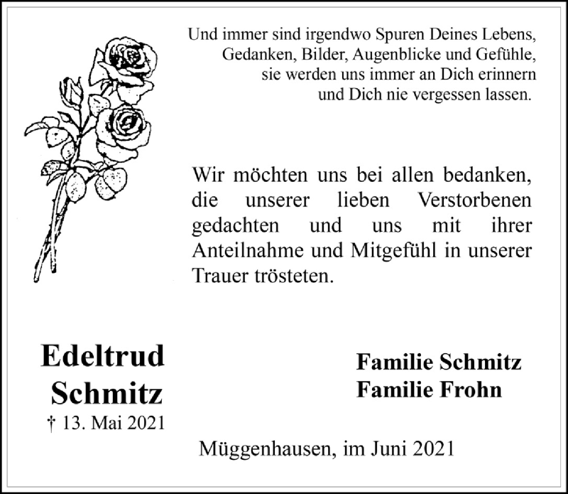  Traueranzeige für Edeltrud Schmitz vom 26.06.2021 aus  Blickpunkt Euskirchen 