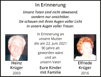 Anzeige von Elfriede Krüger von  Blickpunkt Euskirchen 
