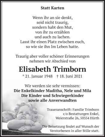 Anzeige von Elisabeth Trimborn von  Wochenende 