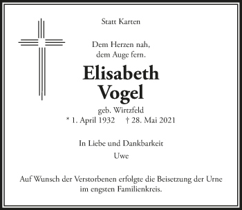 Anzeige von Elisabeth Vogel von  Schlossbote/Werbekurier 