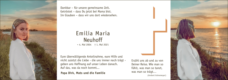  Traueranzeige für Emilia Maria Neuhoff vom 11.06.2021 aus  Anzeigen Echo 