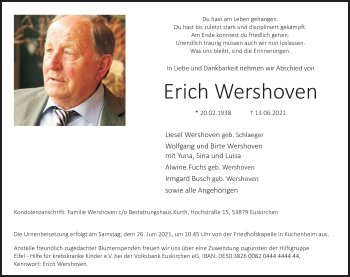 Anzeige von Erich Wershoven von Kölner Stadt-Anzeiger / Kölnische Rundschau / Express