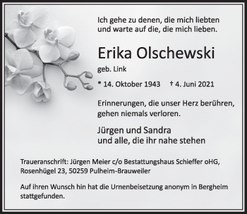 Anzeige von Erika Olschewski von  Werbepost 