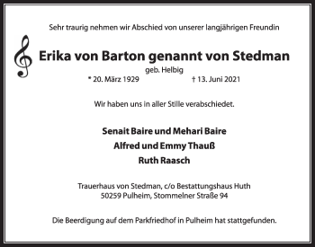 Anzeige von Erika von Barton von  Wochenende 
