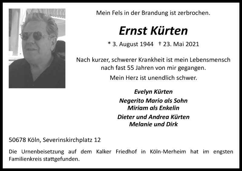  Traueranzeige für Ernst Kürten vom 12.06.2021 aus Kölner Stadt-Anzeiger / Kölnische Rundschau / Express