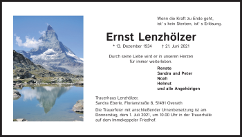 Anzeige von Ernst Lenzhölzer von Kölner Stadt-Anzeiger / Kölnische Rundschau / Express