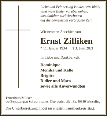 Anzeige von Ernst Zilliken von  Schlossbote/Werbekurier 