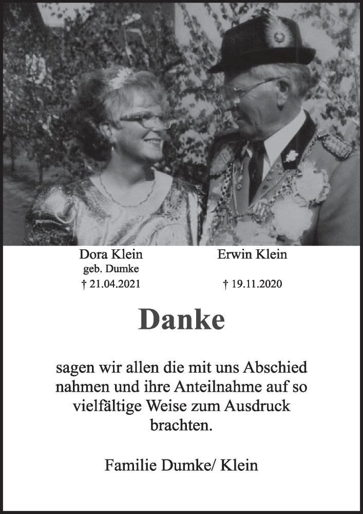 Traueranzeige für Erwin Klein vom 04.06.2021 aus  Werbepost 
