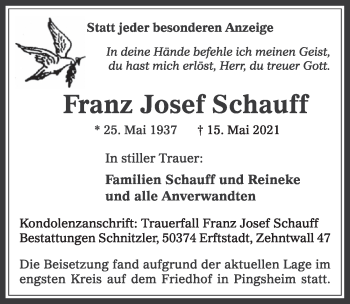 Anzeige von Franz Josef Schauff von  Wochenende  Werbepost 
