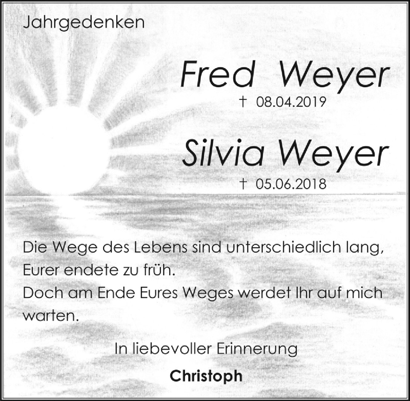  Traueranzeige für Fred Weyer vom 04.06.2021 aus  Schlossbote/Werbekurier 