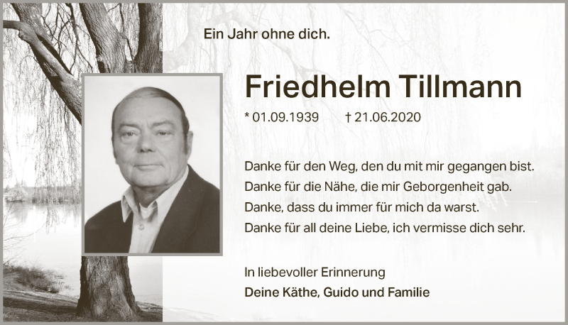  Traueranzeige für Friedhelm Tillmann vom 19.06.2021 aus  Blickpunkt Euskirchen 