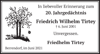 Anzeige von Friedrich Wilhelm Tirtey von  Werbepost 