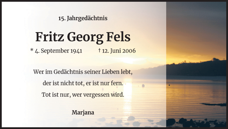  Traueranzeige für Fritz Georg Fels vom 12.06.2021 aus Kölner Stadt-Anzeiger / Kölnische Rundschau / Express