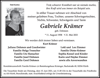 Anzeige von Gabriele Krämer von  Wochenende 