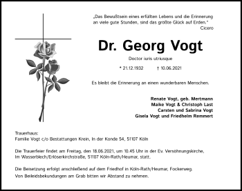 Anzeige von Georg Vogt von Kölner Stadt-Anzeiger / Kölnische Rundschau / Express