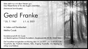 Anzeige von Gerd Franke von Kölner Stadt-Anzeiger / Kölnische Rundschau / Express