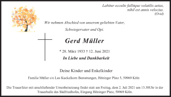 Anzeige von Gerd Müller von Kölner Stadt-Anzeiger / Kölnische Rundschau / Express