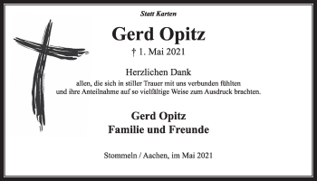 Anzeige von Gerd Opitz von  Wochenende 