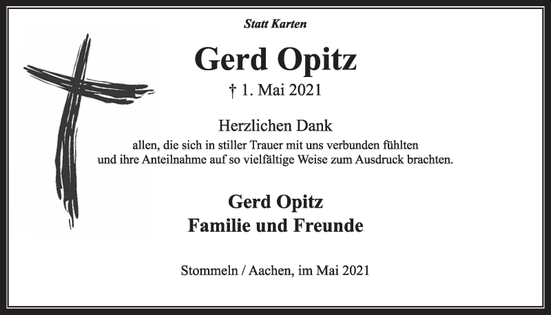  Traueranzeige für Gerd Opitz vom 04.06.2021 aus  Wochenende 