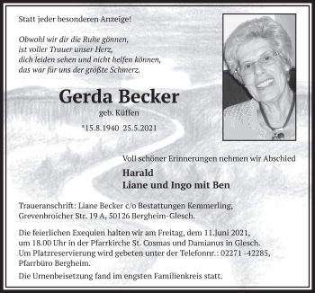 Anzeige von Gerda Becker von  Werbepost 