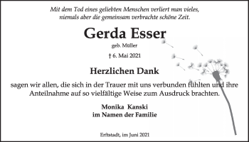 Anzeige von Gerda Esser von  Werbepost 