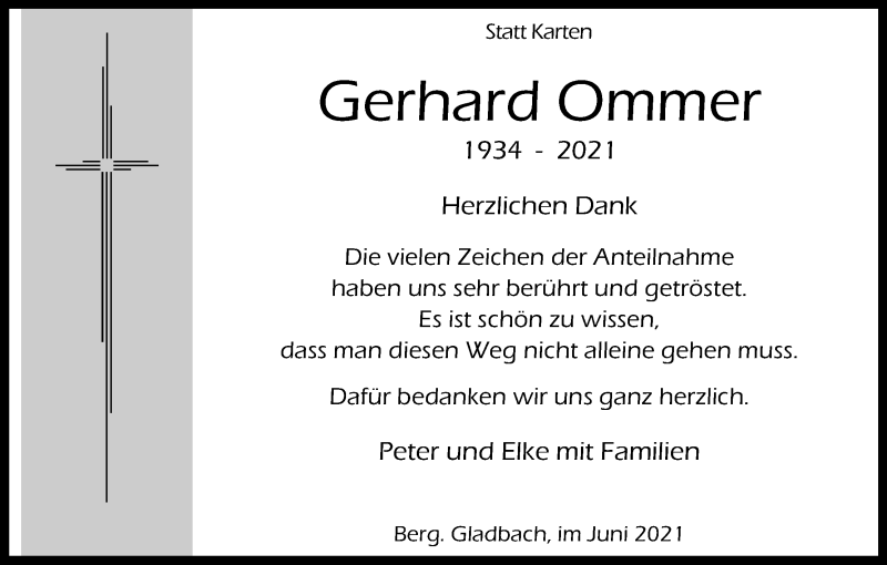  Traueranzeige für Gerhard Ommer vom 26.06.2021 aus Kölner Stadt-Anzeiger / Kölnische Rundschau / Express