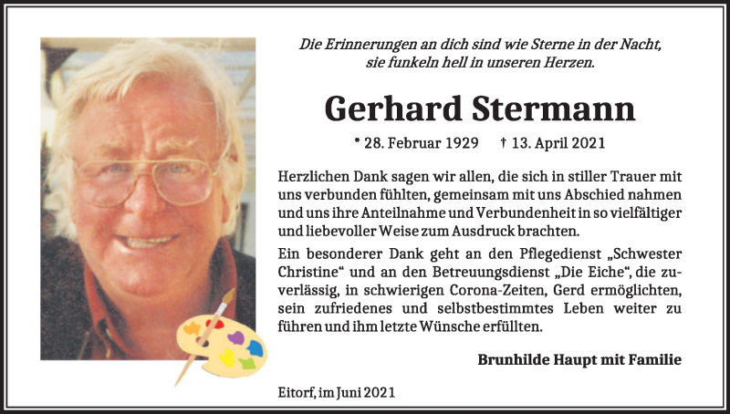  Traueranzeige für Gerhard Stermann vom 05.06.2021 aus Kölner Stadt-Anzeiger / Kölnische Rundschau / Express