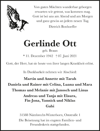 Anzeige von Gerlinde Ott von  Lokalanzeiger 