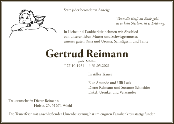 Anzeige von Gertrud Reimann von  Lokalanzeiger 