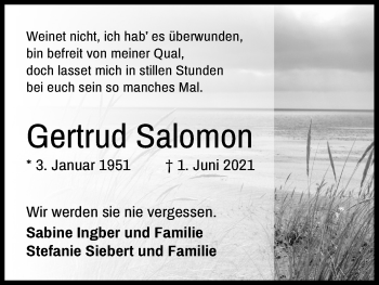 Anzeige von Gertrud Salomon von Kölner Stadt-Anzeiger / Kölnische Rundschau / Express
