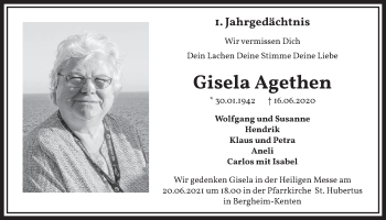 Anzeige von Gisela Agethen von  Werbepost 