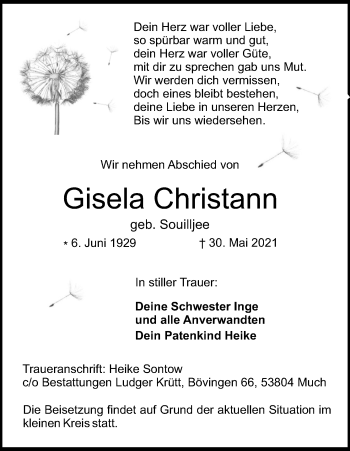 Anzeige von Gisela Christann von Kölner Stadt-Anzeiger / Kölnische Rundschau / Express