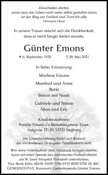 Anzeige von Günter Ernons von Kölner Stadt-Anzeiger / Kölnische Rundschau / Express