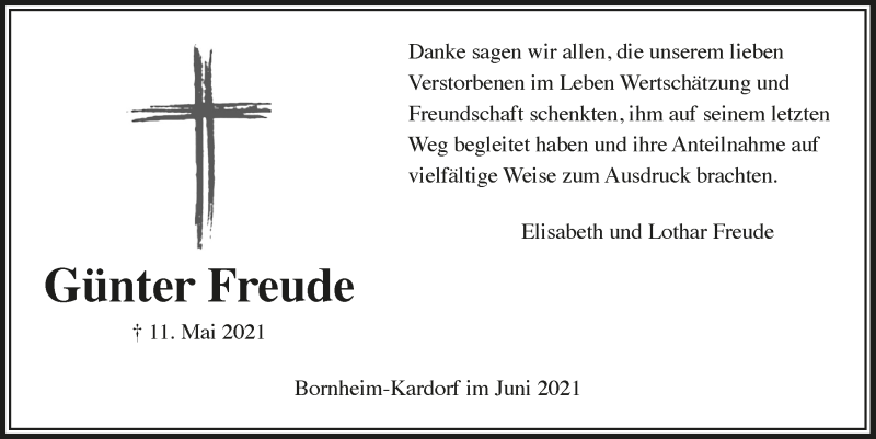  Traueranzeige für Günter Freude vom 18.06.2021 aus  Schaufenster/Blickpunkt 