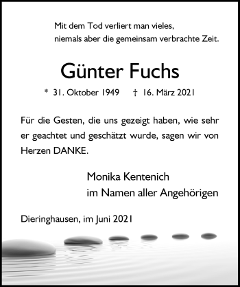 Anzeige von Günter Fuchs von  Anzeigen Echo 