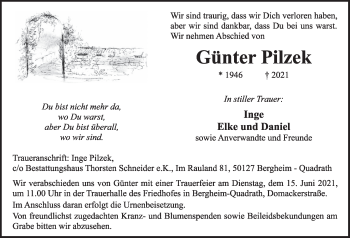 Anzeige von Günter Pilzek von  Werbepost 