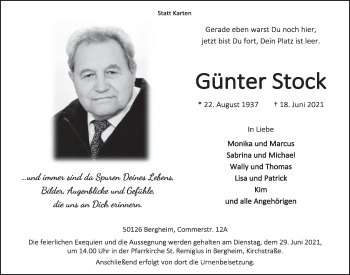 Anzeige von Günter Stock von  Werbepost 