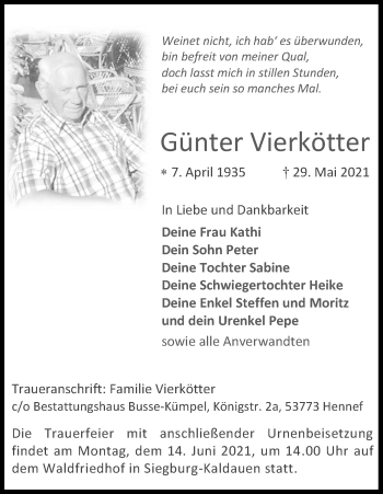 Anzeige von Günter Vierkötter von Kölner Stadt-Anzeiger / Kölnische Rundschau / Express