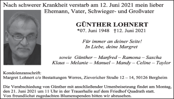 Anzeige von Günther Lohnert von  Werbepost 