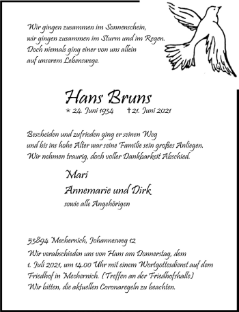 Anzeige von Hans Bruns von  Blickpunkt Euskirchen 